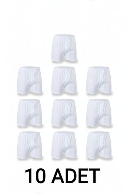 10 Pieces White 100% Cotton Comfortable Fit Men's Long Underwear Boxer