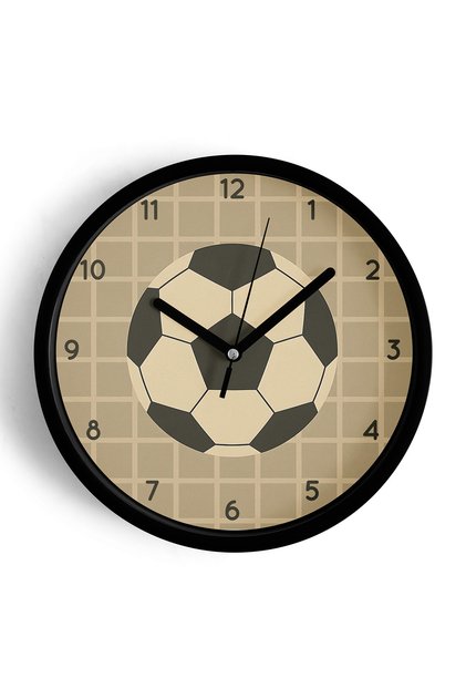Futbol Topu Çocuk Odası Modern Duvar Saati - Orta Boyut 25 cm - Siyah Kasa - Camlı Sessiz