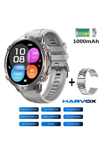 Harvox X2 Pro Tank Outdoor Çift Kordon Sesli Arama Görüşme Amoled Ekran Profosyonel Akıllı Saat