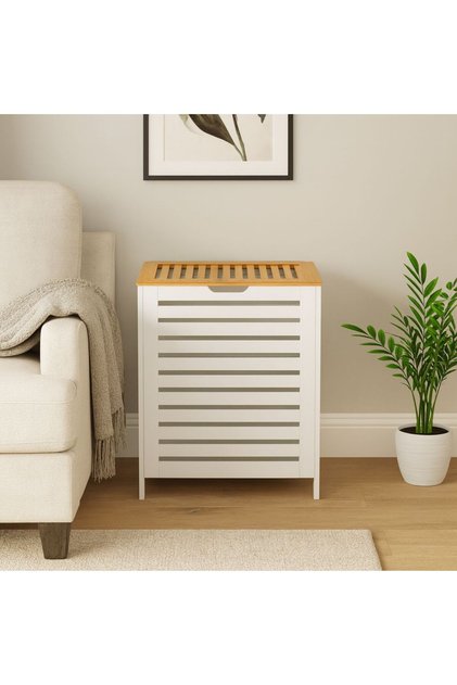 Wooden storage box with a white balloon lid