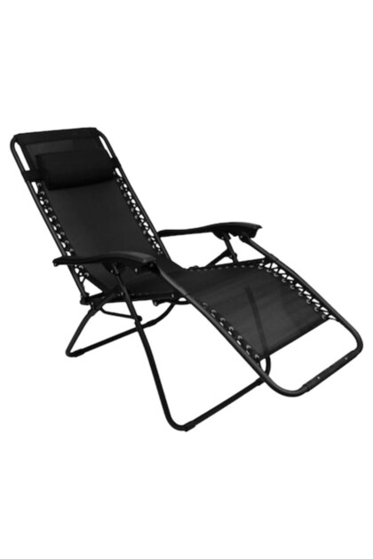 Șezlong pliabil Zero-Gravity cu tetieră, 175x65x110 cm - Negru
