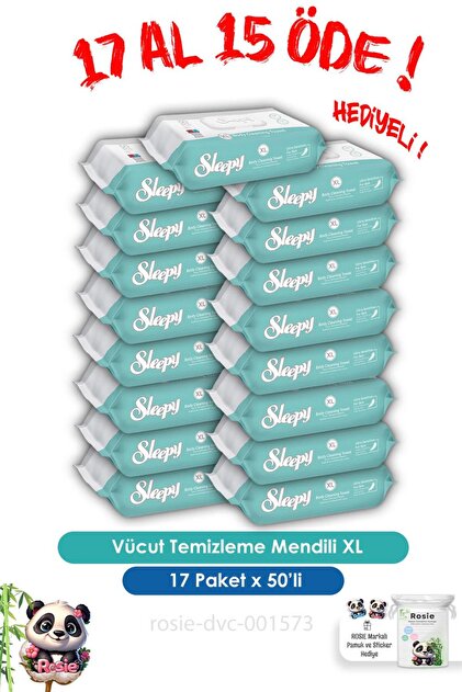 Sleepy 17 AL 15 ÖDE Vücut Temizleme Mendili Xl 50