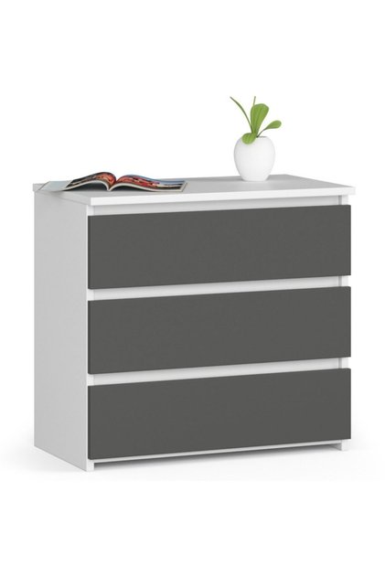 Comodă cu 3 sertare, PAL laminat 16 mm, 60x35x57 cm, alb și gri