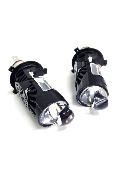Becuri LED H4 cu lupe pentru faruri auto 2 faze 5700K lumina alba Plug & Play 12-24V set 2 buc