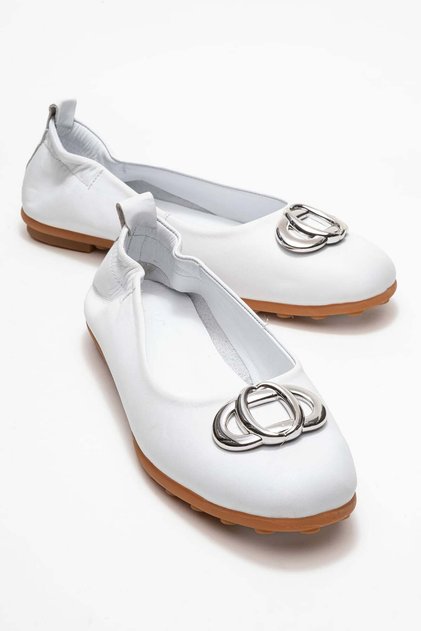 Perite Women's Genuine Leather Ballet Flats Color-Match Leather Lining with White Elastic Back