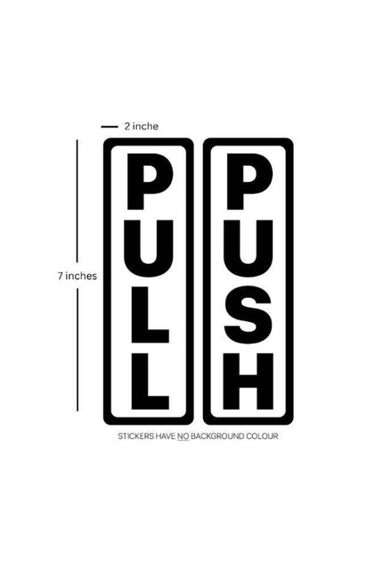 Push Pull Vinyl Stickers Decals Signs for Business Shop Door Glass Window - Black Text, Transparent