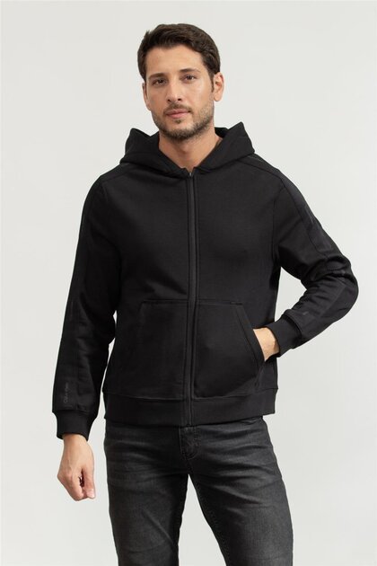 Erkek Fermuarlı Sweatshirt Siyah