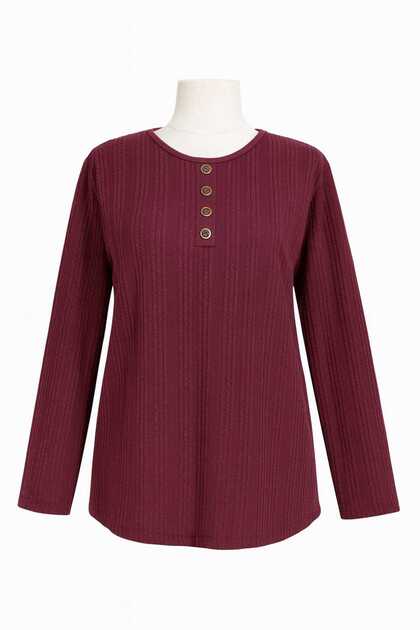 Women Stretch Fabric Middle Age and Above Winter Knitwear Burgundy Mother Combed Cotton Blouse New Season Twist Patterned