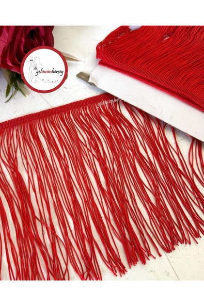 Kırmızı Saçak Püskül Şerit 2 mt En:20 cm