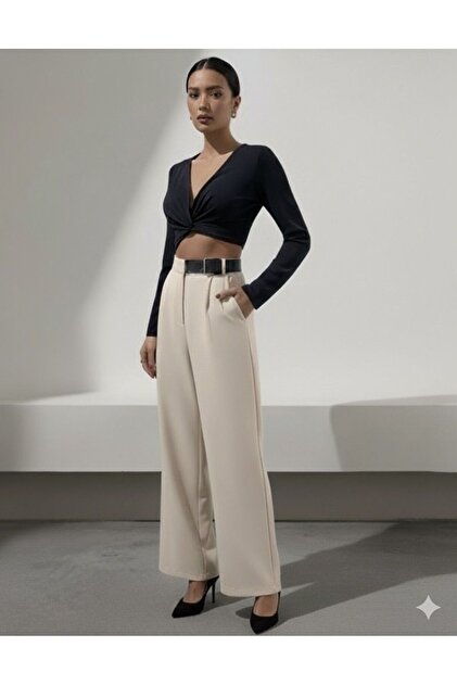 FABRIC PANTS WIDE-LEG (WITH SIDE BUCKLE DETAIL)