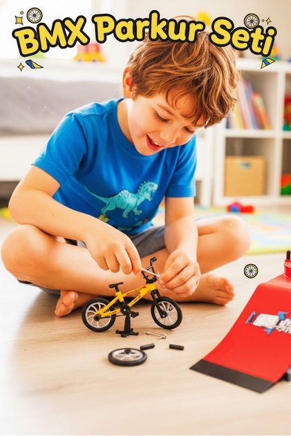 Parkurlu ve Sök Tak Aksesuarlı Mini BMX Bisiklet Oyun Seti 3+ Yaş