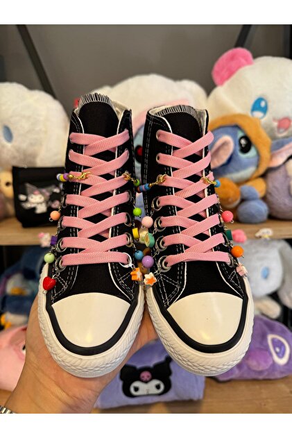 MECH BUTİK Blackpink Mix Baskılı Siyah Bilekli Pembe Bağcıklı