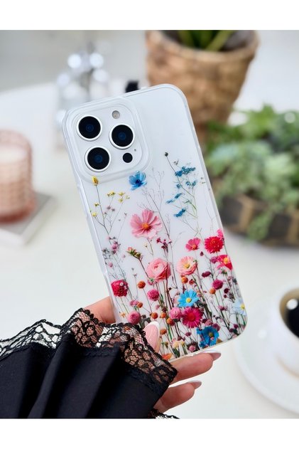 iPhone 14 Promax Compatible Fingerprint Resistant Matte Print Large Multi-Flower Transparent Case