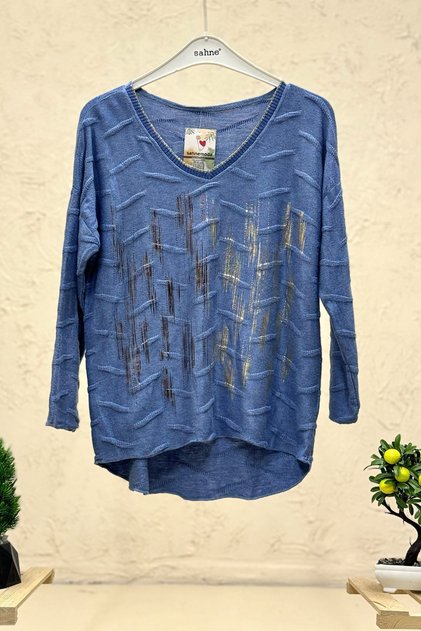 Batik striped pattern v-neck long sleeve imported blouse