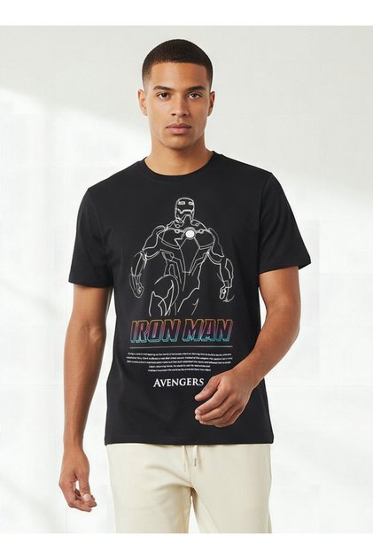 Men Regular Fit Crew Neck Short Sleeves Iron Man Print T-shirt