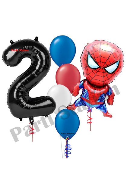 Spider-Man 2 Years Old Balloon Set Avengers Spider-Man Concept Birthday Black Number Balloon Set