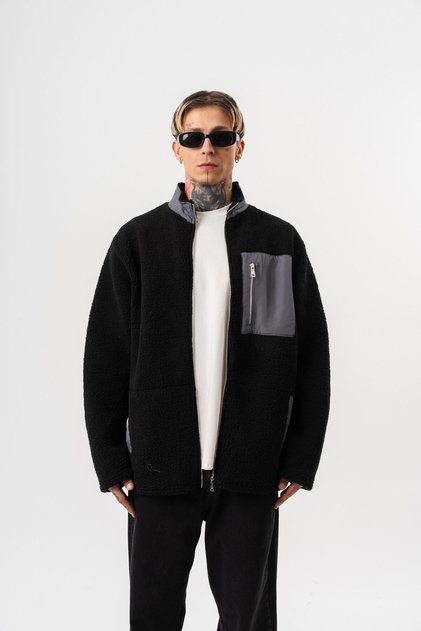 Men's Zip Oversized Teddy Jacket Black