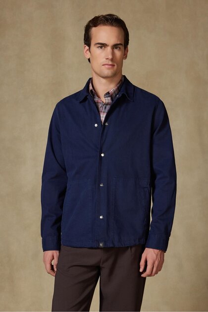 Renato Woven Polyamide Blend Overshirt Fit Navy Blue Classic Collar Men's Plain Overshirt