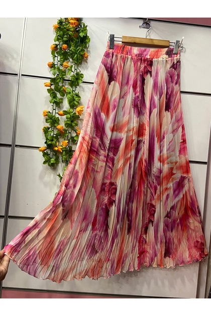 Patterned Chiffon Boho Lined Flared Skirt