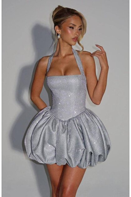 strapless open back dress Glitter-Mesh Long A-Line Prom Dress