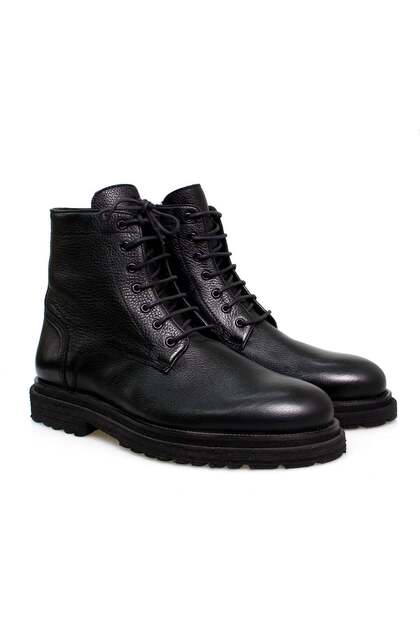 Black Color Lace-Up Genuine Leather Men's Boots