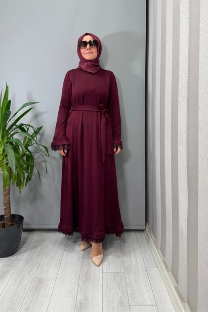 فستان مزين بالجبرون باللون العنابي 38823