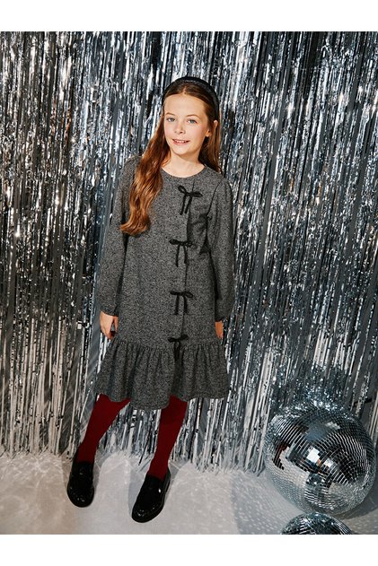 Lcw Kids Black Plaid Crew Neck Girl's Dress