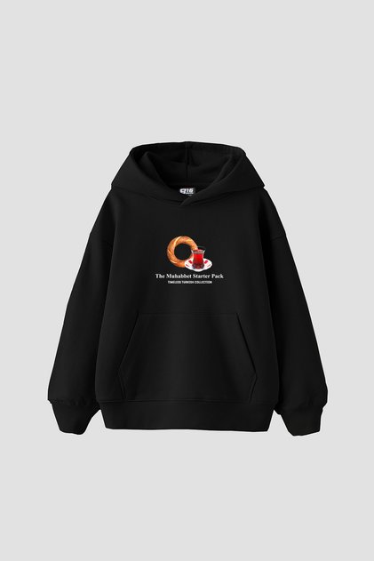 The Muhabbet Printed Oversized Unisex Black Hoodie