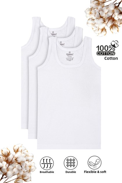 Özkan 0801 3-Pack Boy 100% Cotton Rib Fabric Flexible Comfortable Undershirt