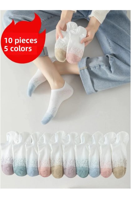 Dotted Patterned Women's Socks Daily Stylish Look 10 Pairs 5 Different Colors