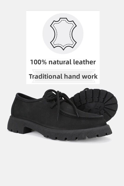Women's Black Nubuck Genuine Natural Leather Lace-Up Oxford Shoes, Size 36-41