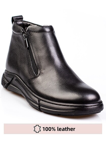 Genuine Leather, Zippered, Double Soft Leather, Water and Cold Proof, Laceless Men's Boots