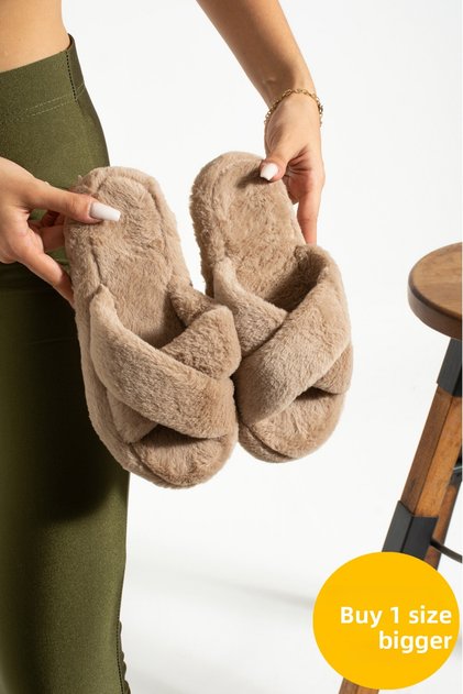 Fluffy Cross Model Women's Indoor Slippers Girls' Indoor Slippers Dowry Slippers Non-Slip Sole