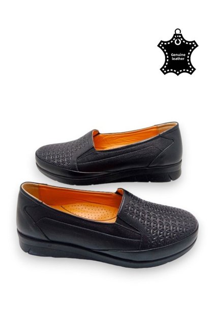 Genuine Leather Black Mother Shoes with Full Orthopedic Insole