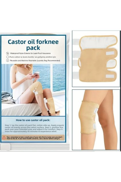 Dongguan Castor Oil Pack Knee Band. Organic, Contains Soft Flannel; Knee, Calf & Wrist + Oil Gift 🎁