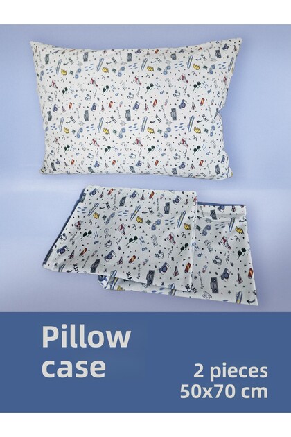 Blue Patterned Cotton Fabric Combed Cotton Zippered 2 Piece Pillowcase