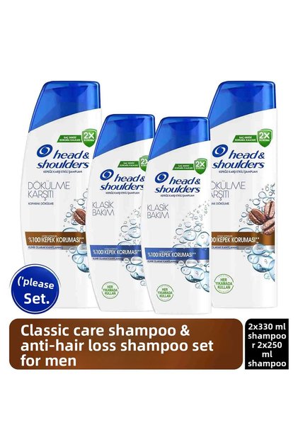 Classic Care Effective Shampoo 250ml X2, Anti-Hair Loss Shampoo for Men 330ml X2 Shampoo Set