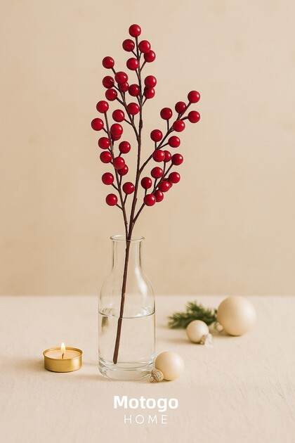 Ramură artificială de kokina – Decor floral cu fructe de pădure de Anul Nou – 1 bucată