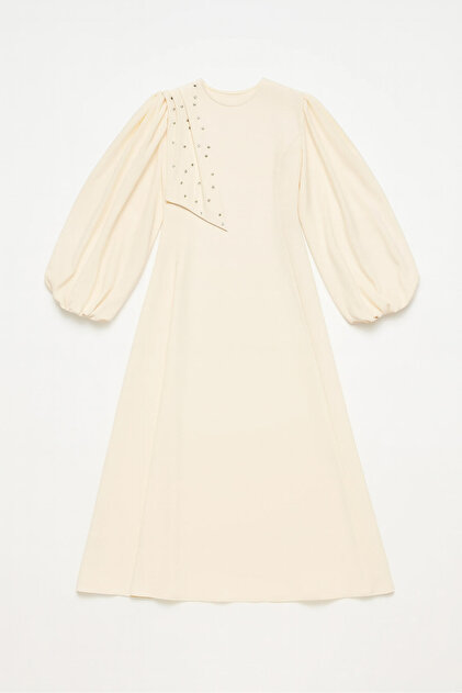 Touche Prive Stone Embroidered Balloon Sleeve Dress- Trendyol