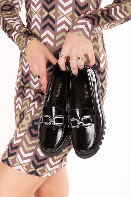 Genuine Leather Non-Slip Sole Comfortable Loafer Shoes Mlk.5529 Black Patent Leather