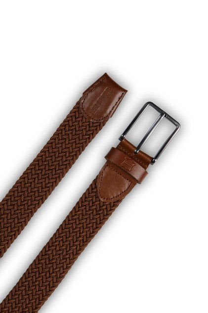 Genuine Leather Men's Braided Flexible Belt – 3.5cm, Tan | 9864