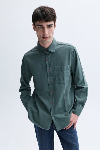 Men's Green Comfort Fit Casual Long Sleeve Shirt
