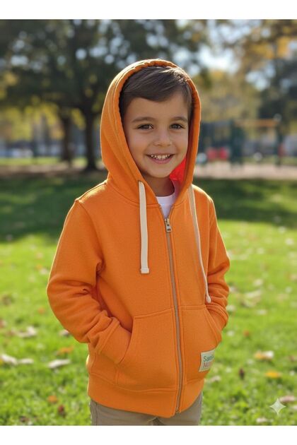 Kız Erkek Çocuk Hırka Rahat Günlük Fermuarlı Kapüşonlu Sweatshirt Yelek