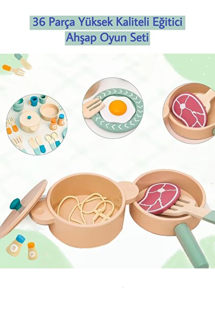 Generic Oyuncak Ahşap Tencere Tava Mutfak Seti / Yemek Hazırlama