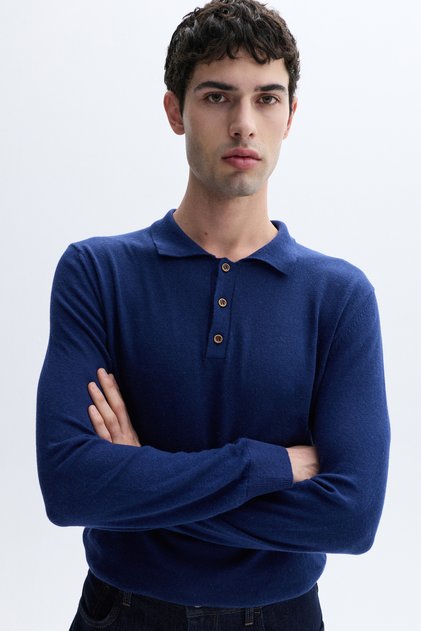 Men's Beige Buttoned Polo Collar Sweater