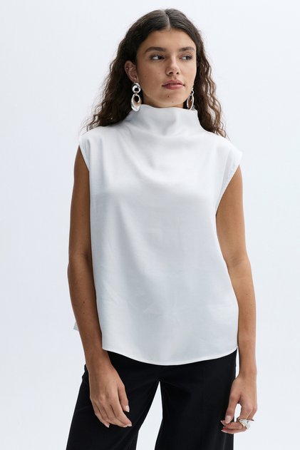 Women's Purple Stand Collar Sleeveless Blouse