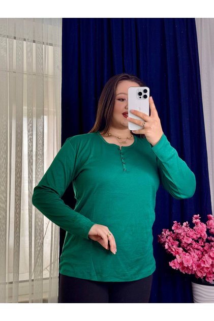Yns- Kadın Pamuklu Ribana %100 T-shırt Bluz Uzun Kollu