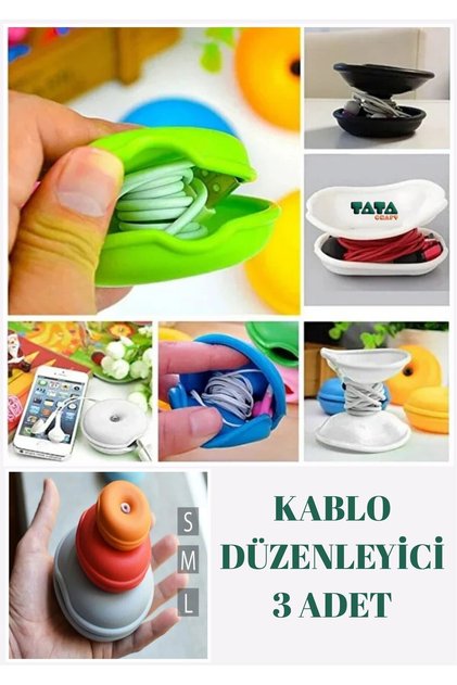 Cable Turtle 3'lü Set Kablo Düzenleyici 3 Farklı Renkli Farklı Boyutlarda
