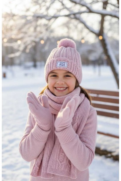 9-15 Years Old Girls' Fleece Scarf, Beanie, Gloves 3-Piece Set