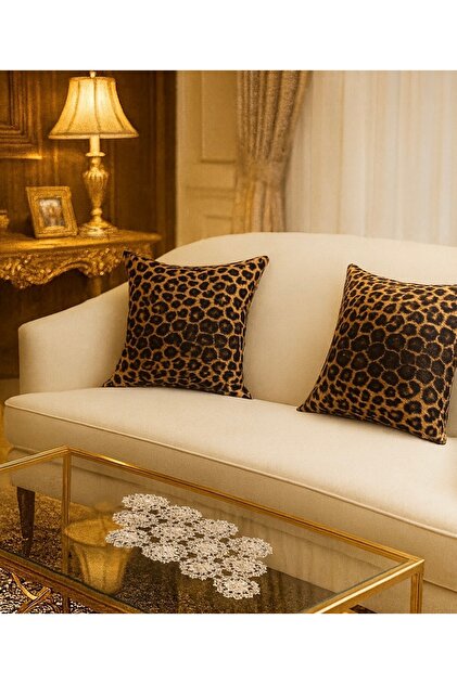 Leopard Patterned Double Sided Hidden Zipper 100% Cotton 2-Piece Pillowcase Throw Pillow